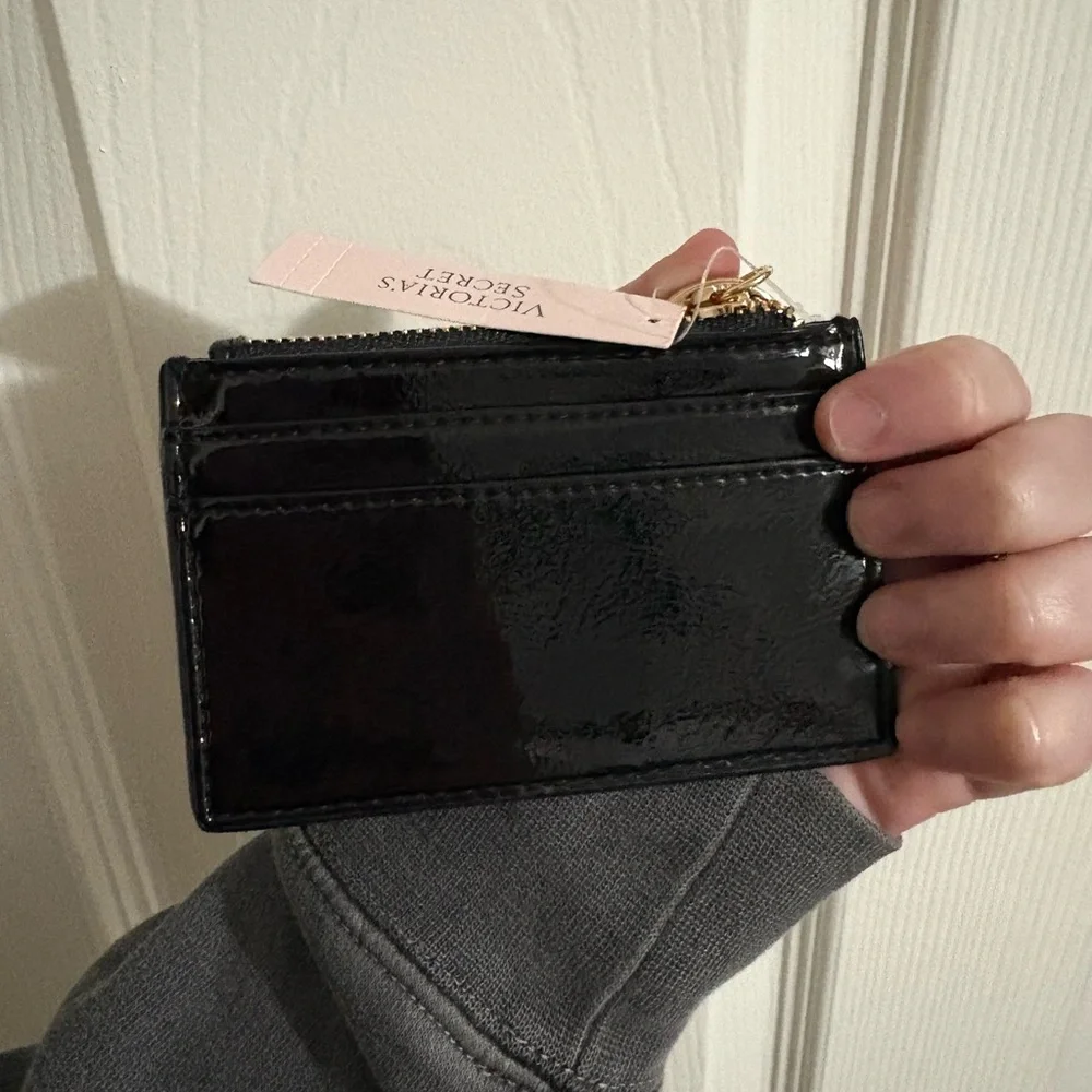 Victoria's Secret Glossy Black Card Holder with Gold Rings